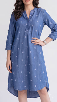 Indigo Heart-Print Dress