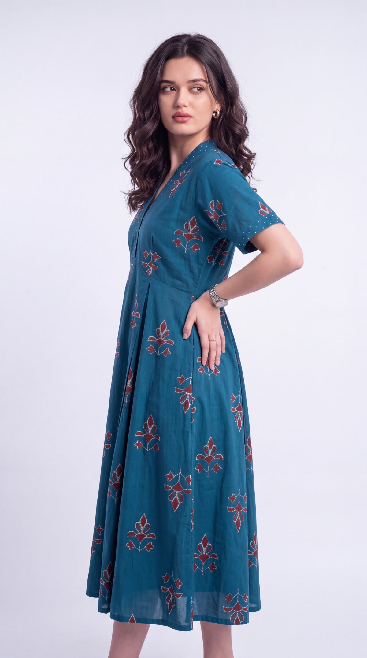 Floral Motif Flared Dress