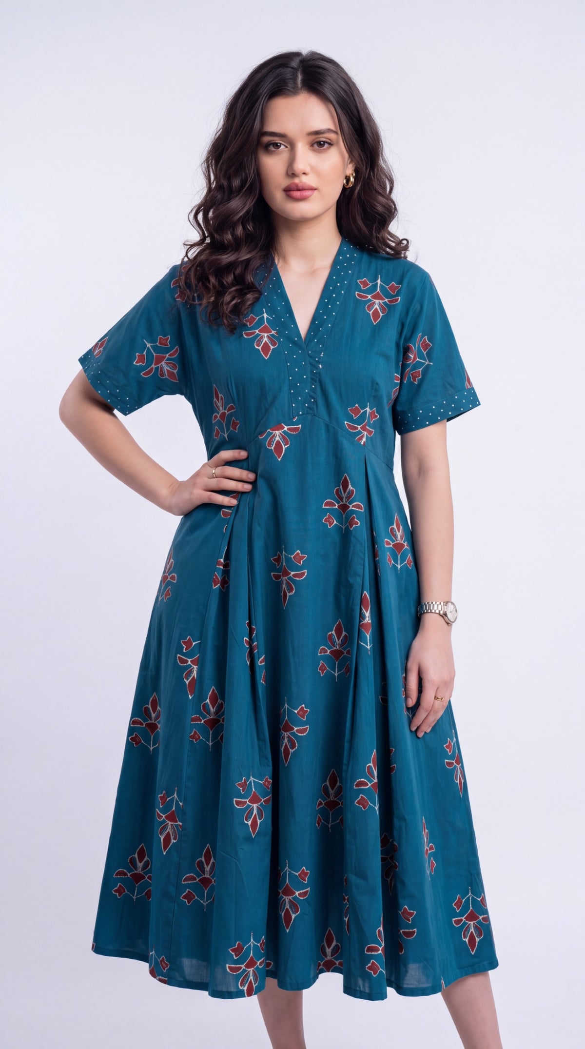 Floral Motif Flared Dress