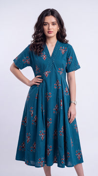 Floral Motif Flared Dress