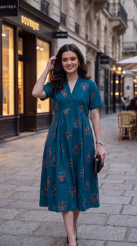 Floral Motif Flared Dress