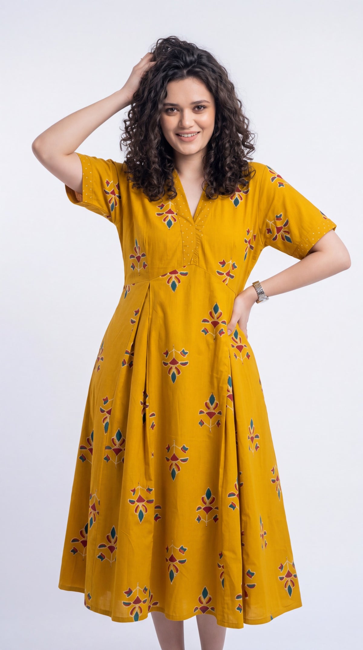Floral Motif Flared Dress
