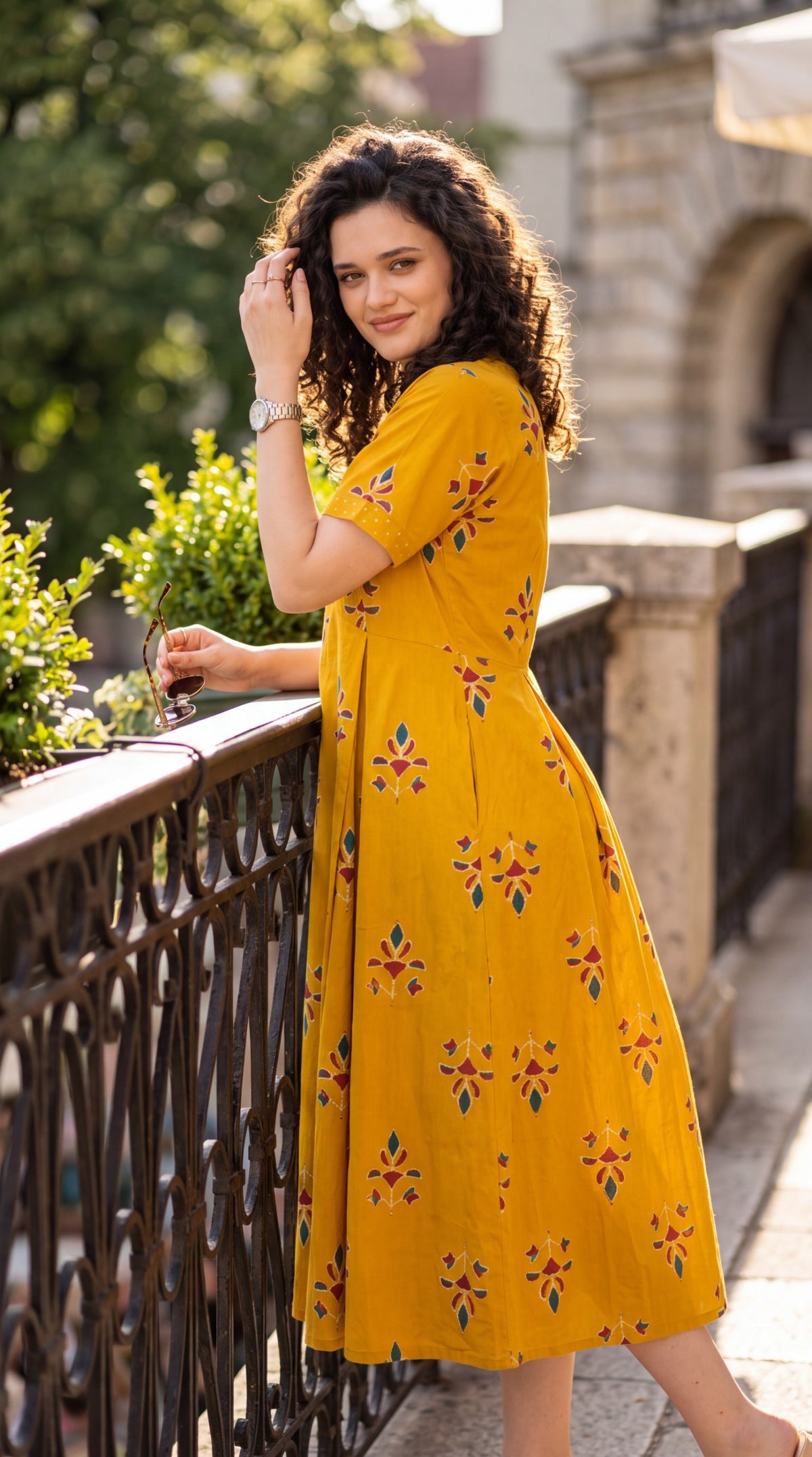Floral Motif Flared Dress