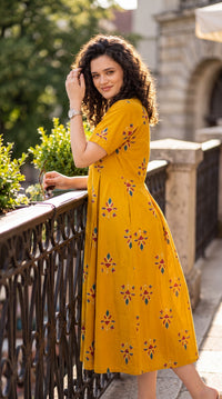 Floral Motif Flared Dress