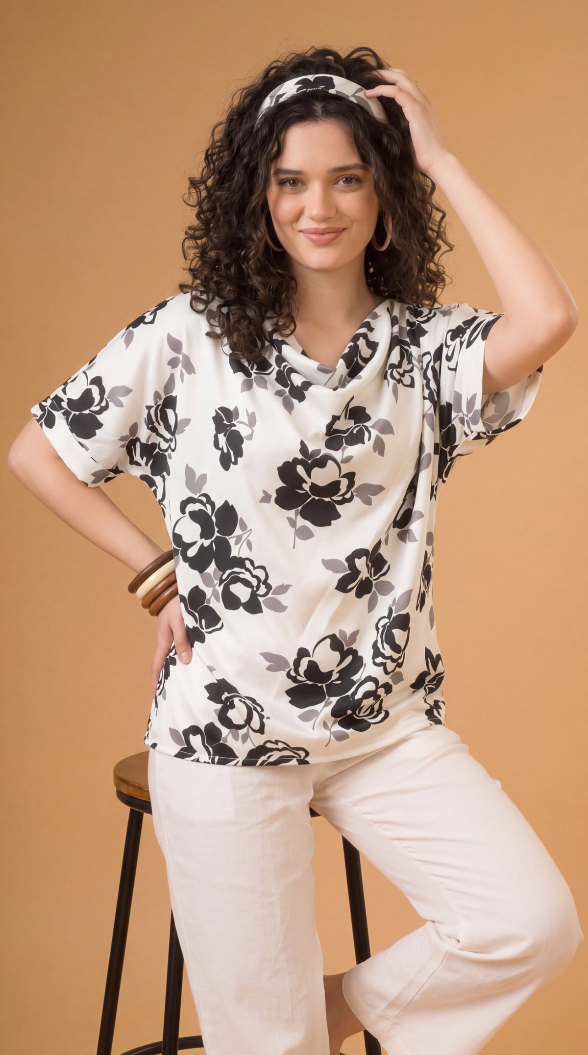 Cowl Neck Floral Top - Etiquette Apparel