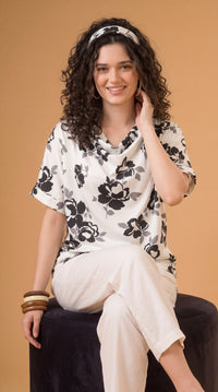 Cowl Neck Floral Top - Etiquette Apparel