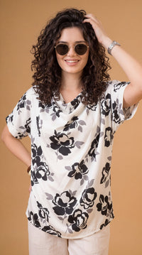 Cowl Neck Floral Top - Etiquette Apparel