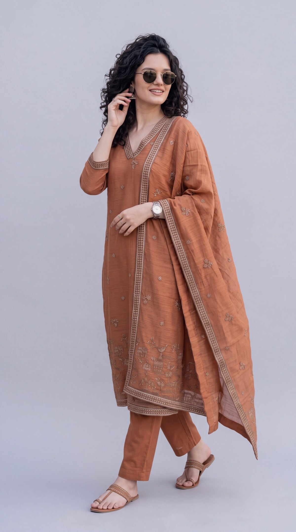Chanderi Embroidered Straight Kurta Set
