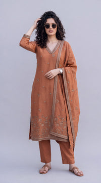 Chanderi Embroidered Straight Kurta Set