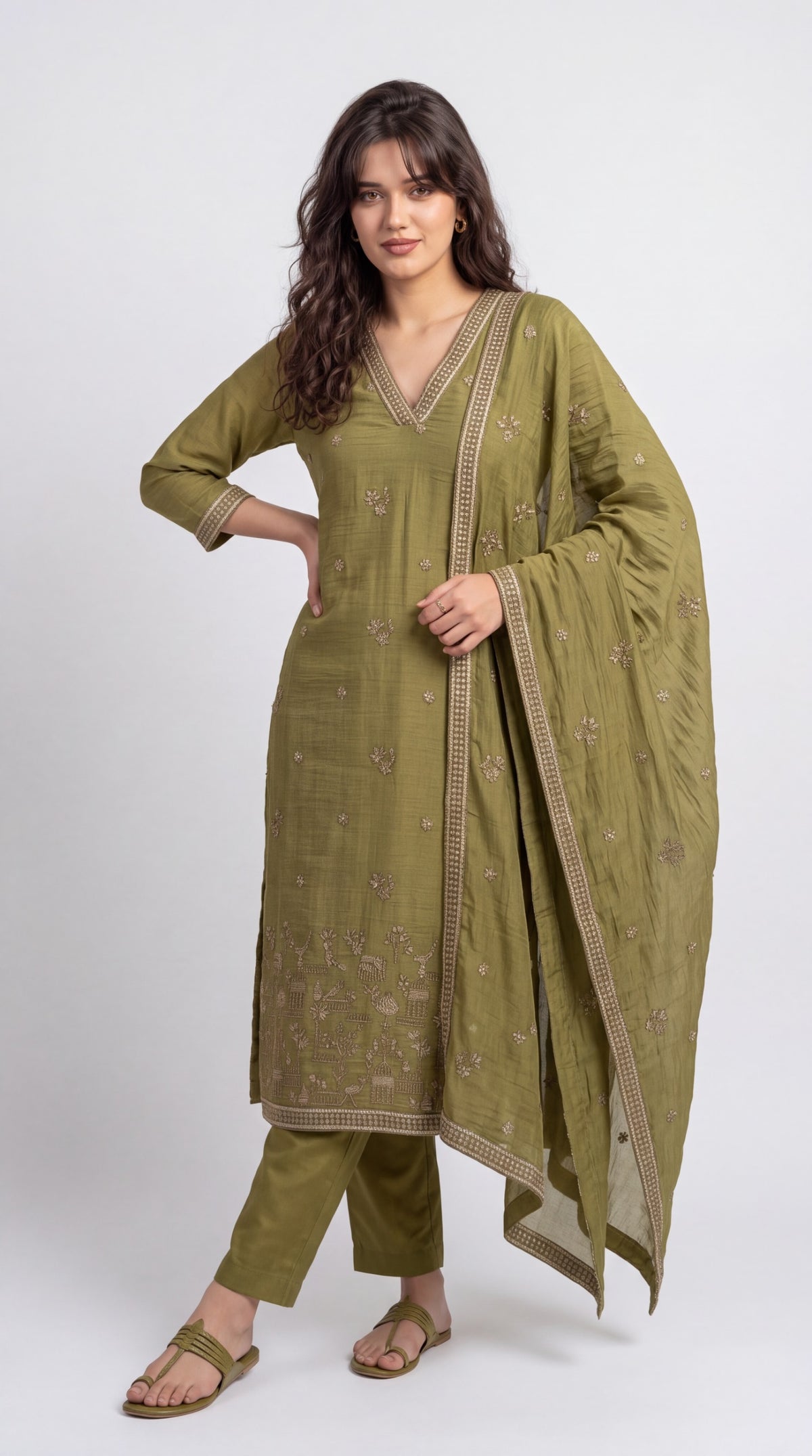 Chanderi Embroidered Straight Kurta Set