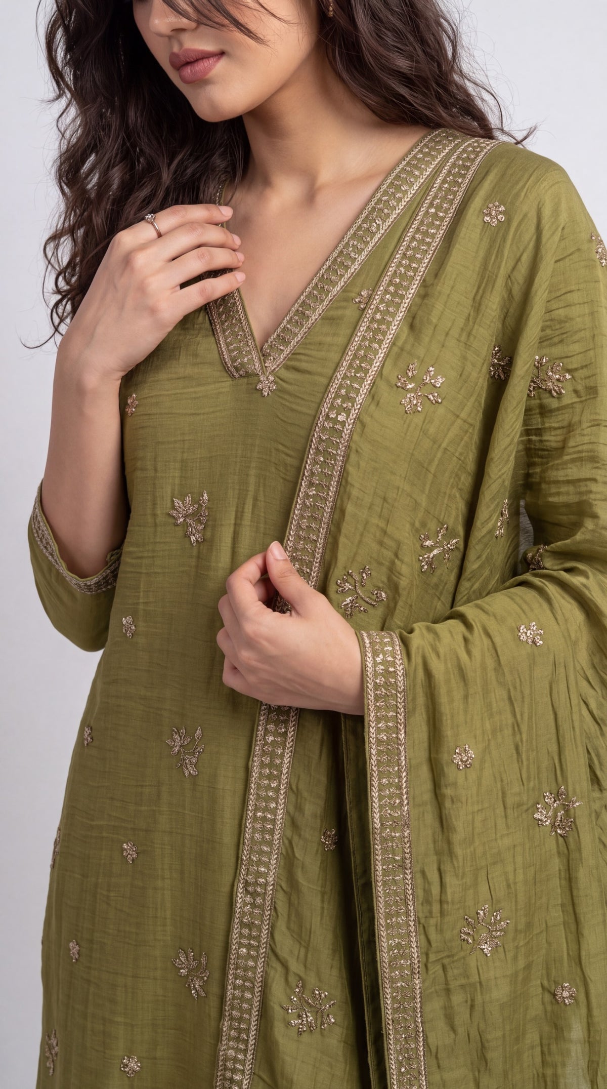 Chanderi Embroidered Straight Kurta Set