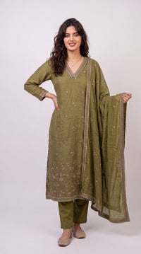Chanderi Embroidered Straight Kurta Set