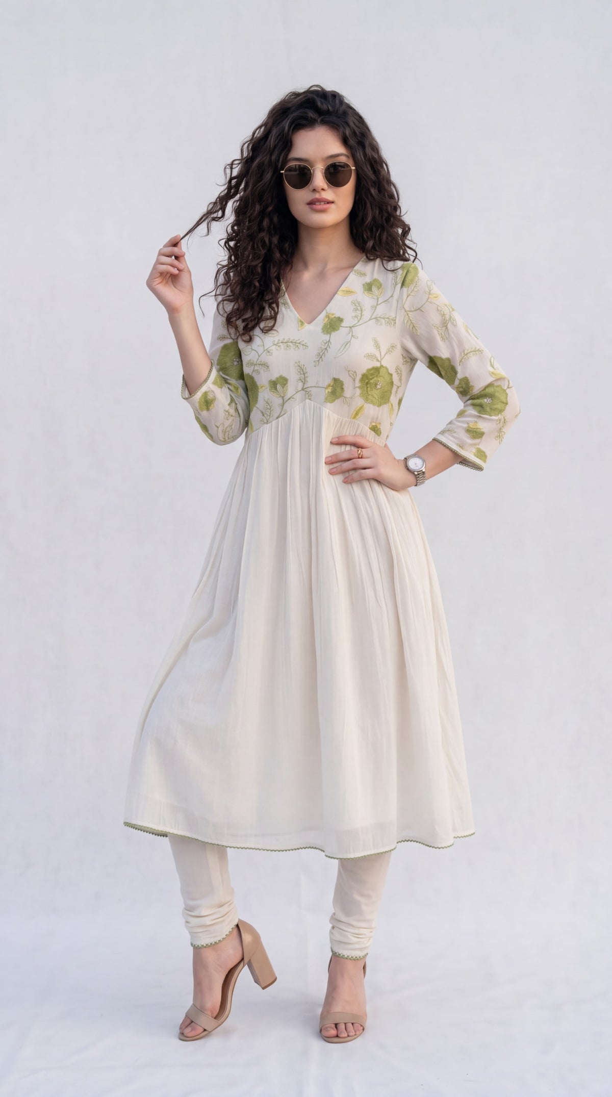 Chanderi Gathered Flared Kurta