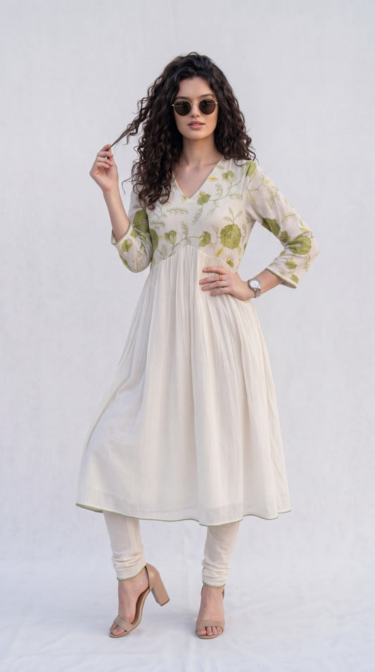 Chanderi Gathered Flared Kurta - Etiquette Apparel