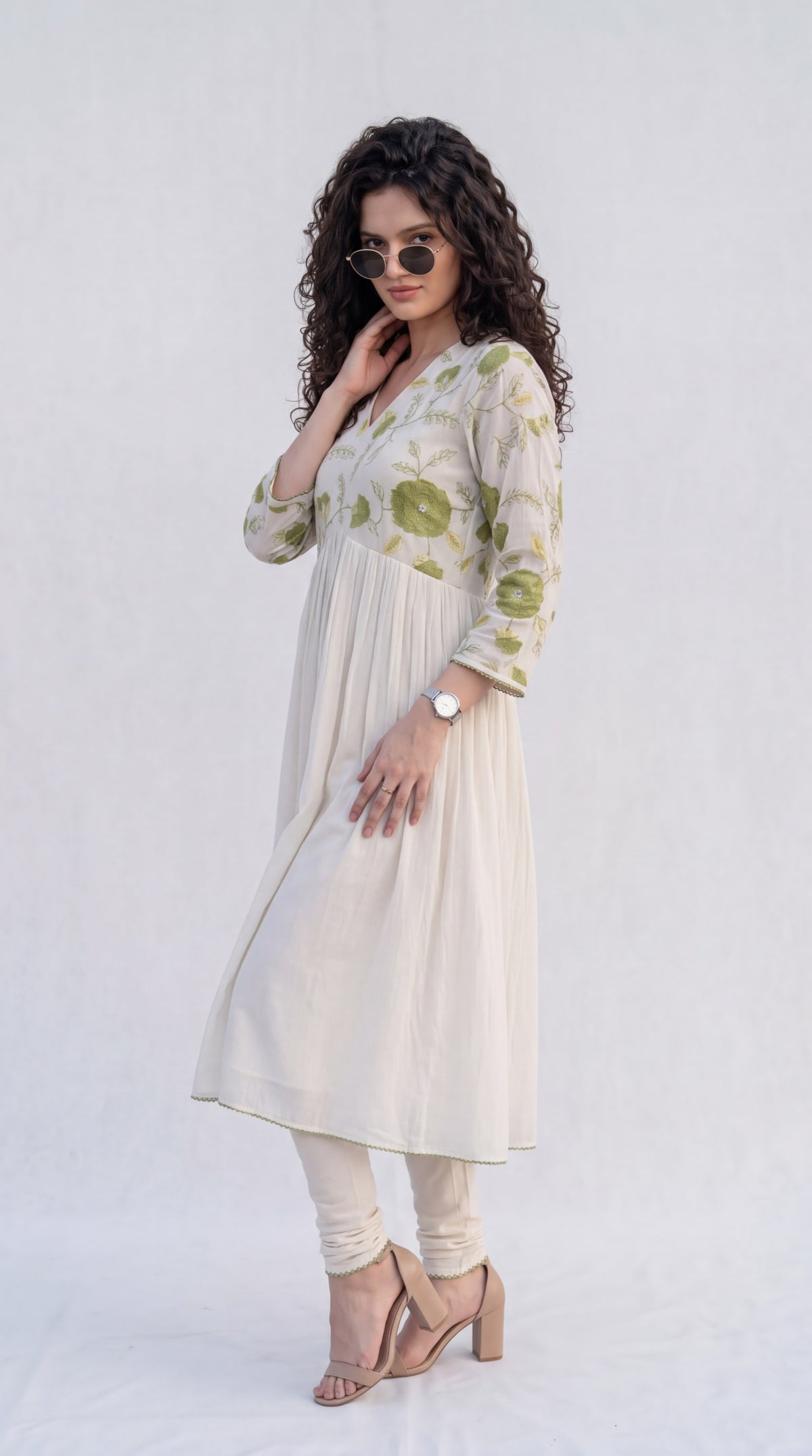 Chanderi Gathered Flared Kurta