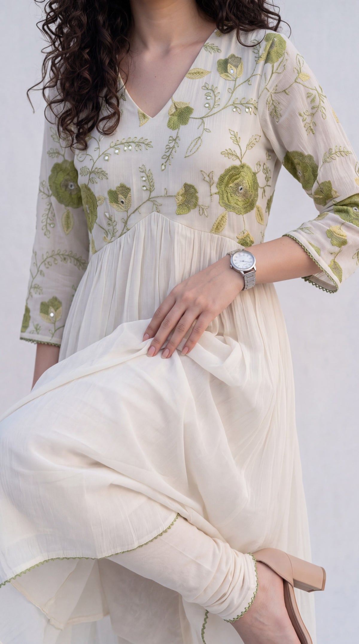 Chanderi Gathered Flared Kurta