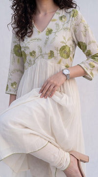 Chanderi Gathered Flared Kurta