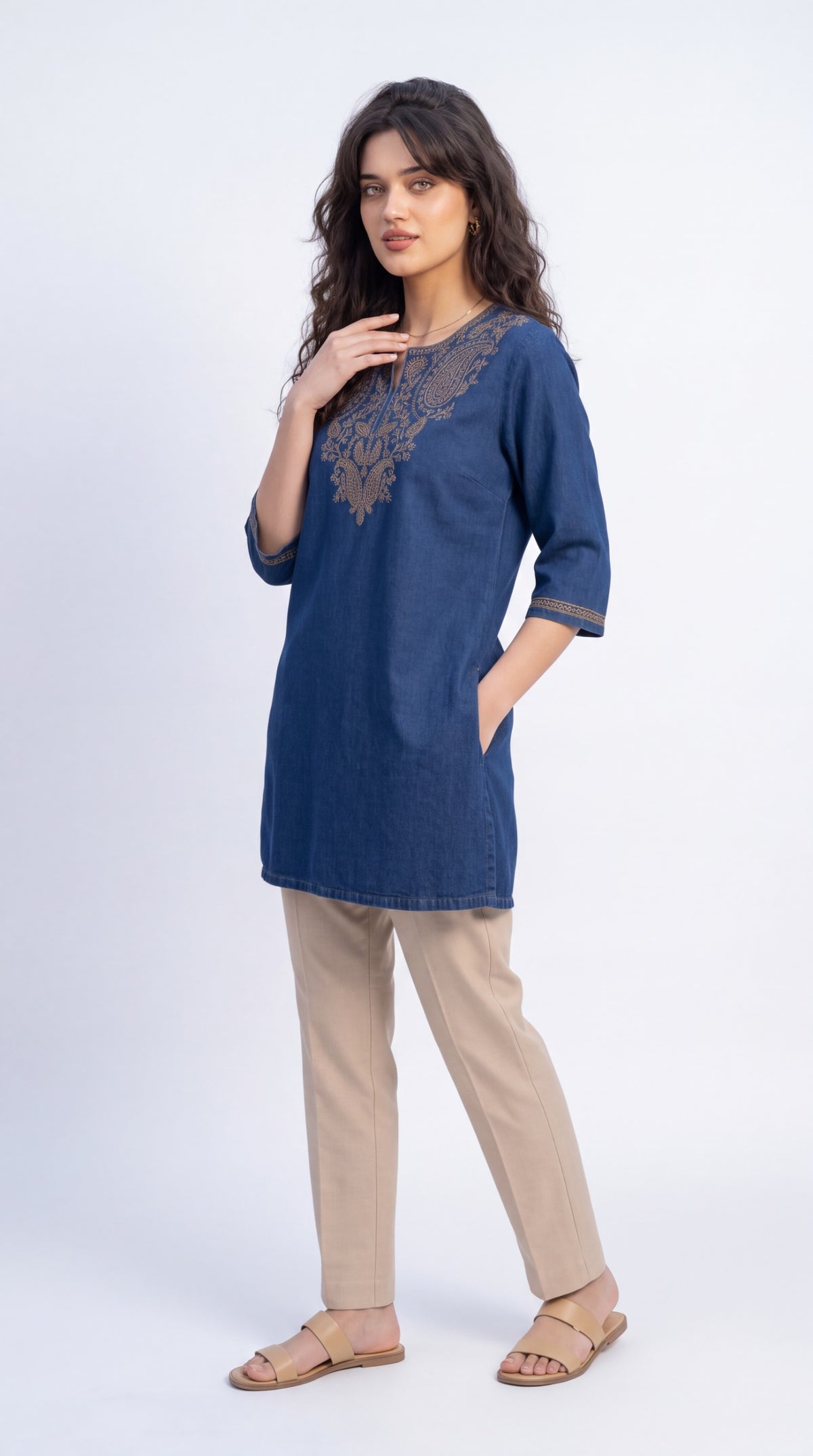 Paisley Embroidered Denim Top