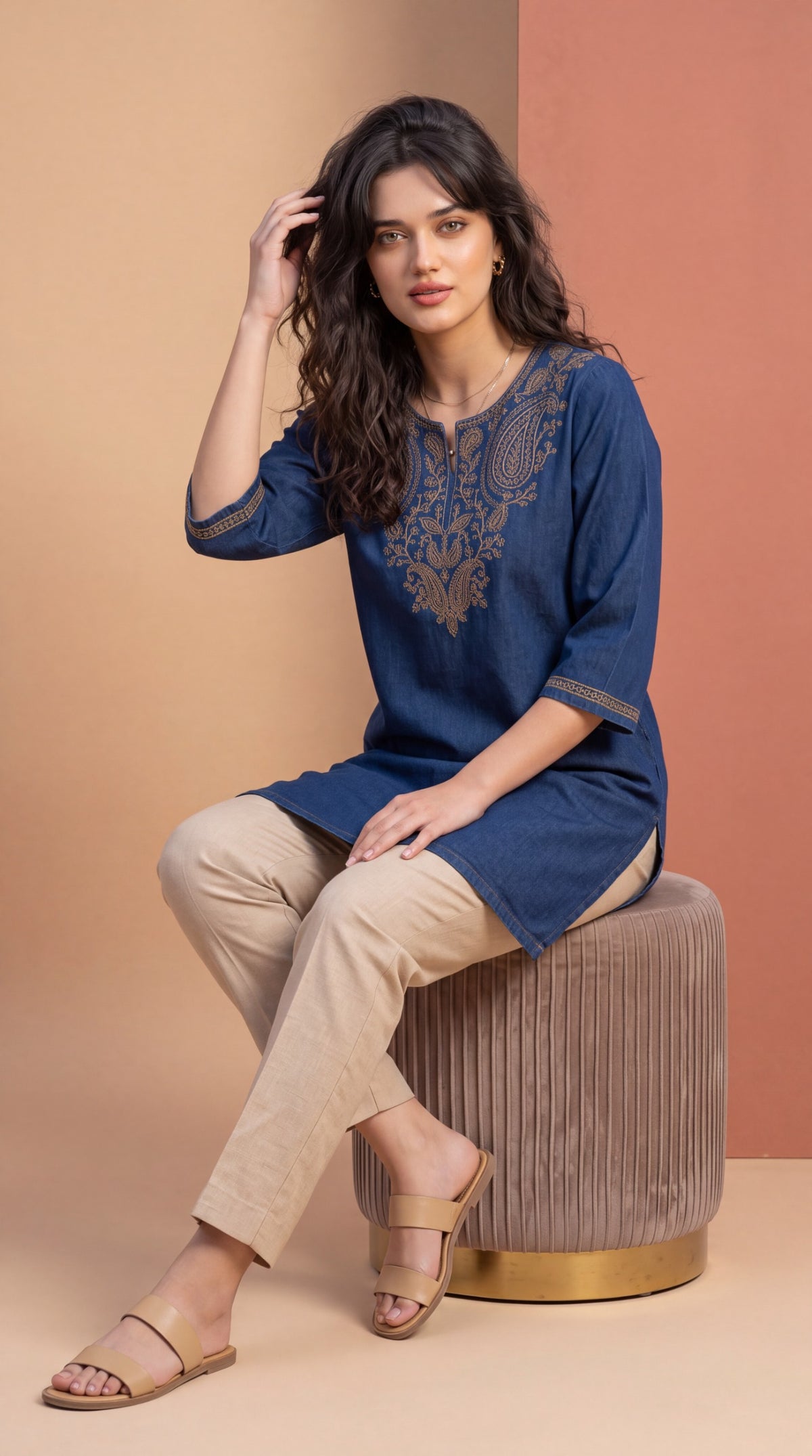 Paisley Embroidered Denim Top