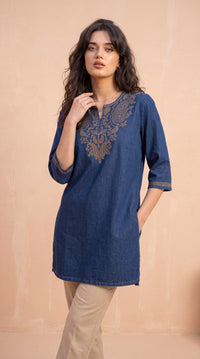 Paisley Embroidered Denim Top