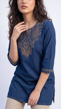 Paisley Embroidered Denim Top