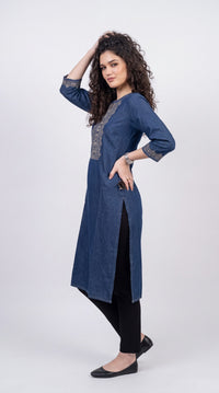 Intricate Embroidery Denim Kurta
