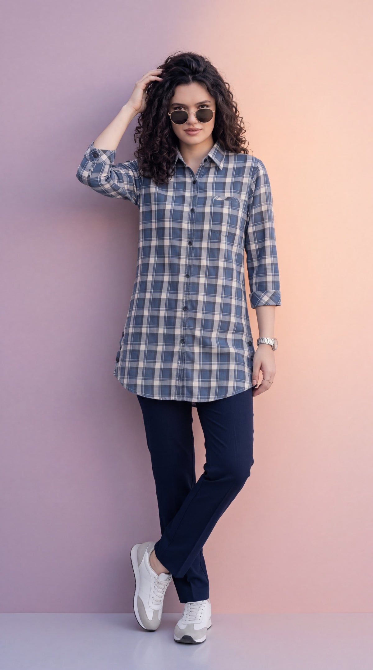 Indigo Plaid Top