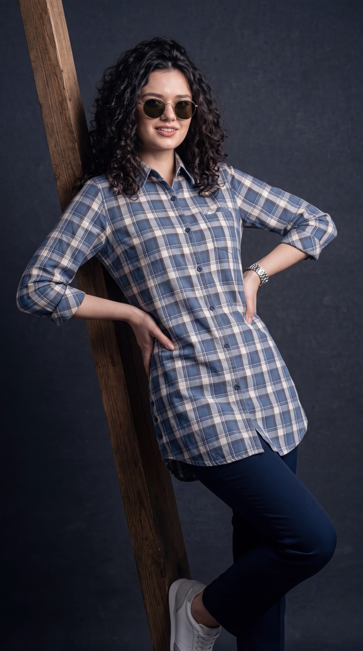 Indigo Plaid Top