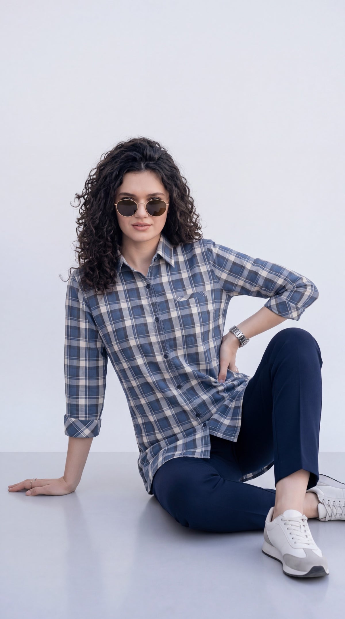 Indigo Plaid Top