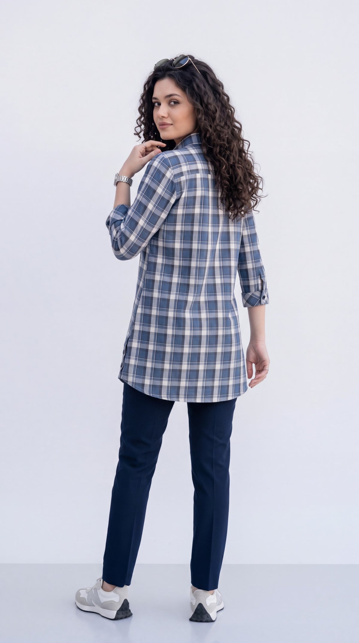 Indigo Plaid Top
