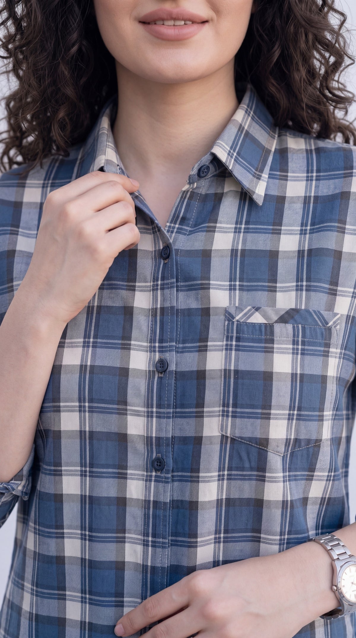 Indigo Plaid Top