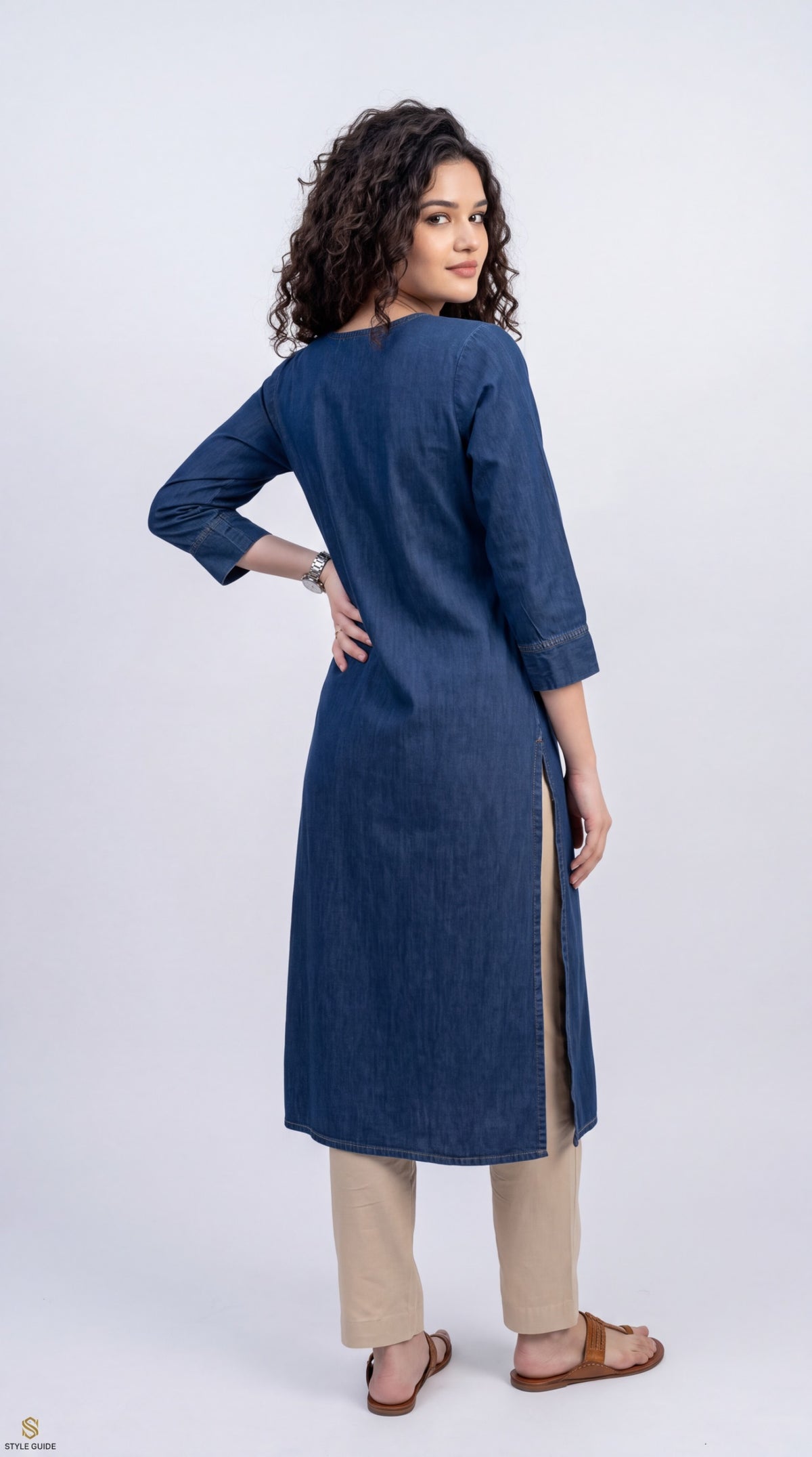 Embroidered Denim Straight Kurta