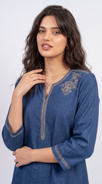 Denim Signature Embroidered Tunic - Etiquette Apparel