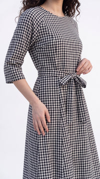 Gingham Print Tie-Waist Dress - Etiquette Apparel