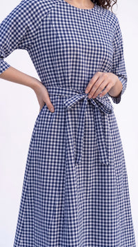 Gingham Print Tie-Waist Dress - Etiquette Apparel
