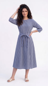Gingham Print Tie-Waist Dress - Etiquette Apparel