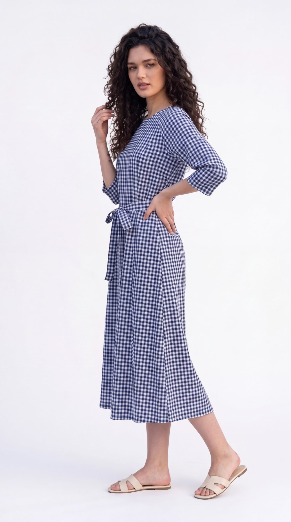 Gingham Print Tie-Waist Dress - Etiquette Apparel