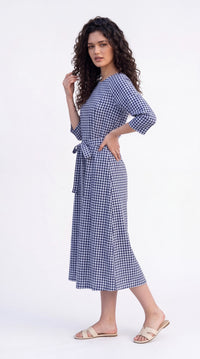 Gingham Print Tie-Waist Dress - Etiquette Apparel