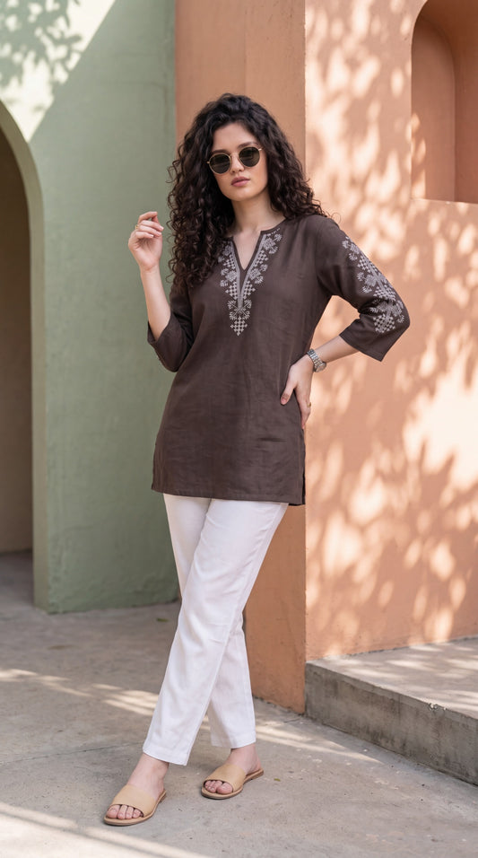 Mirror Accent Embroidered Top - Etiquette Apparel