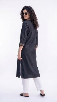 Intricate Embroidery Denim Kurta - Etiquette Apparel