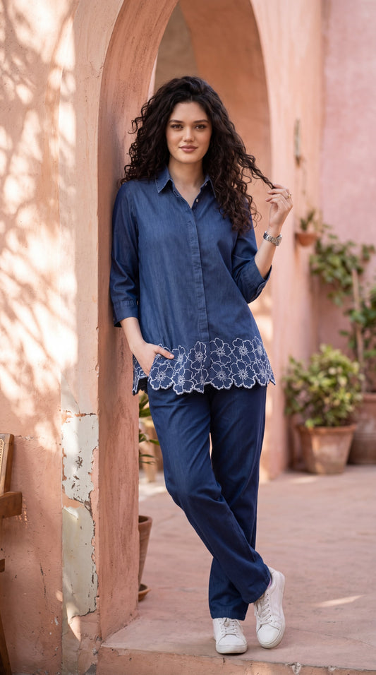 Scallop Detail Denim Co-ord Set - Etiquette Apparel