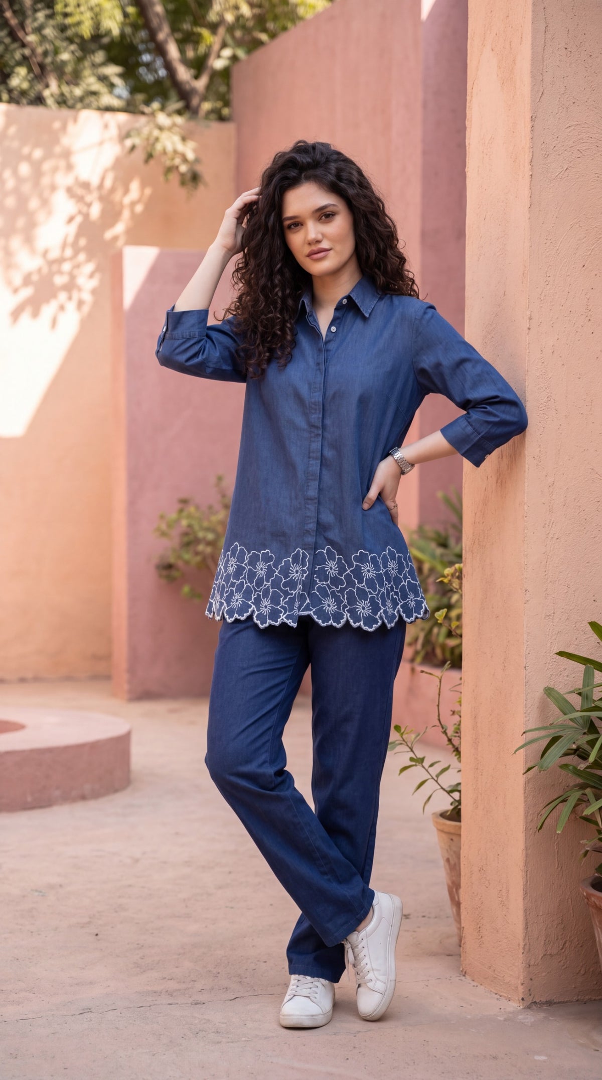 Scallop Detail Denim Co-ord Set