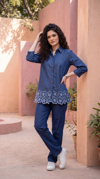 Scallop Detail Denim Co-ord Set
