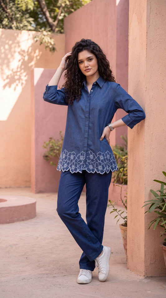 Scallop Detail Denim Co-ord Set - Etiquette Apparel