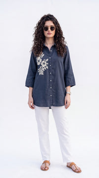 Floral Detail Cotton Shirt - Etiquette Apparel