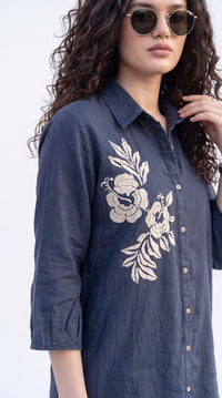 Floral Detail Cotton Shirt - Etiquette Apparel