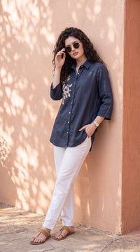 Floral Detail Cotton Shirt - Etiquette Apparel