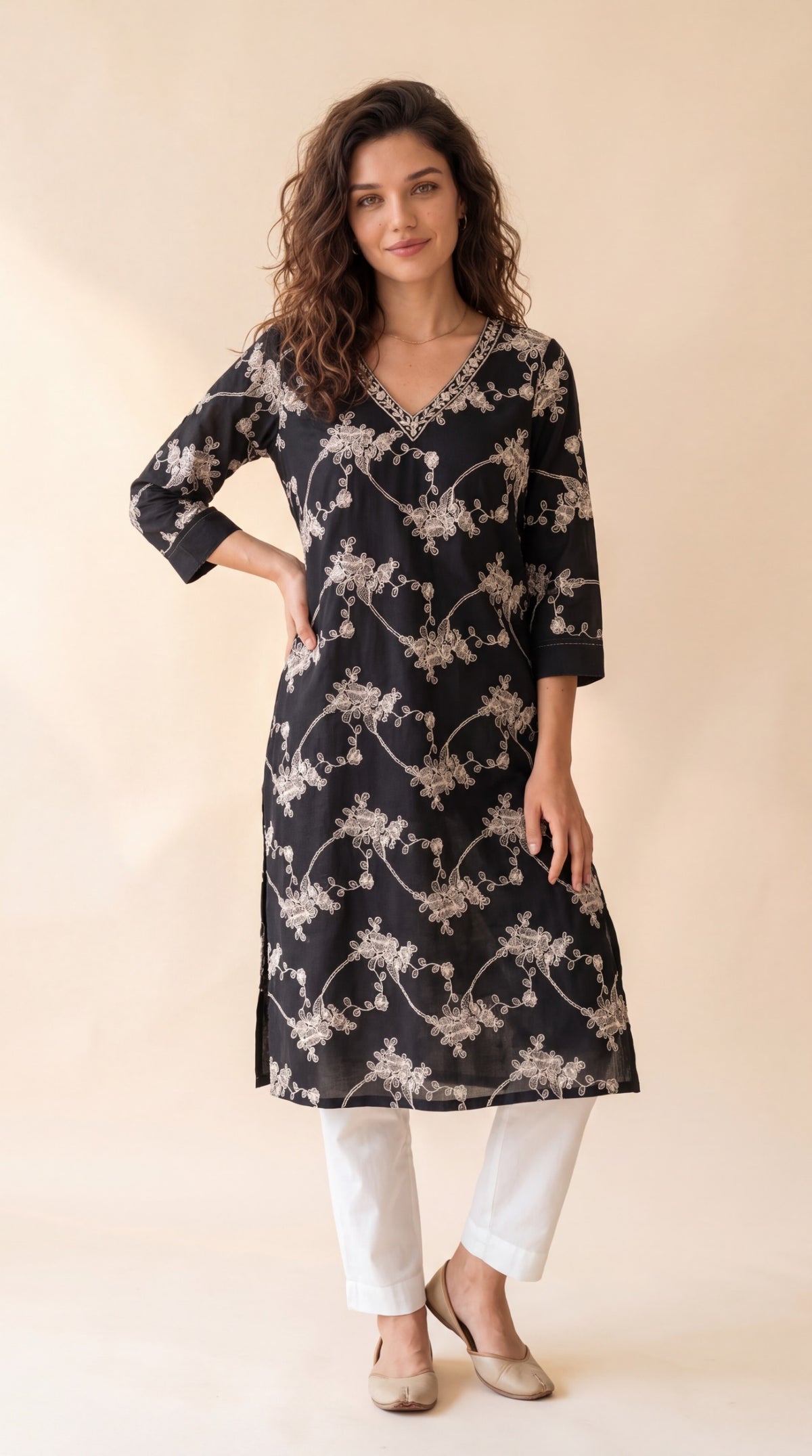Timeless Floral Embroidered Kurta - Etiquette Apparel