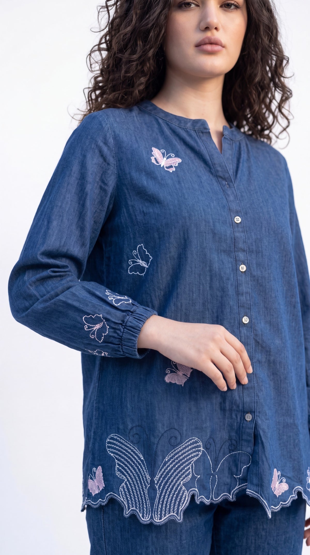 Blue Embroidered Denim Co-ord Set