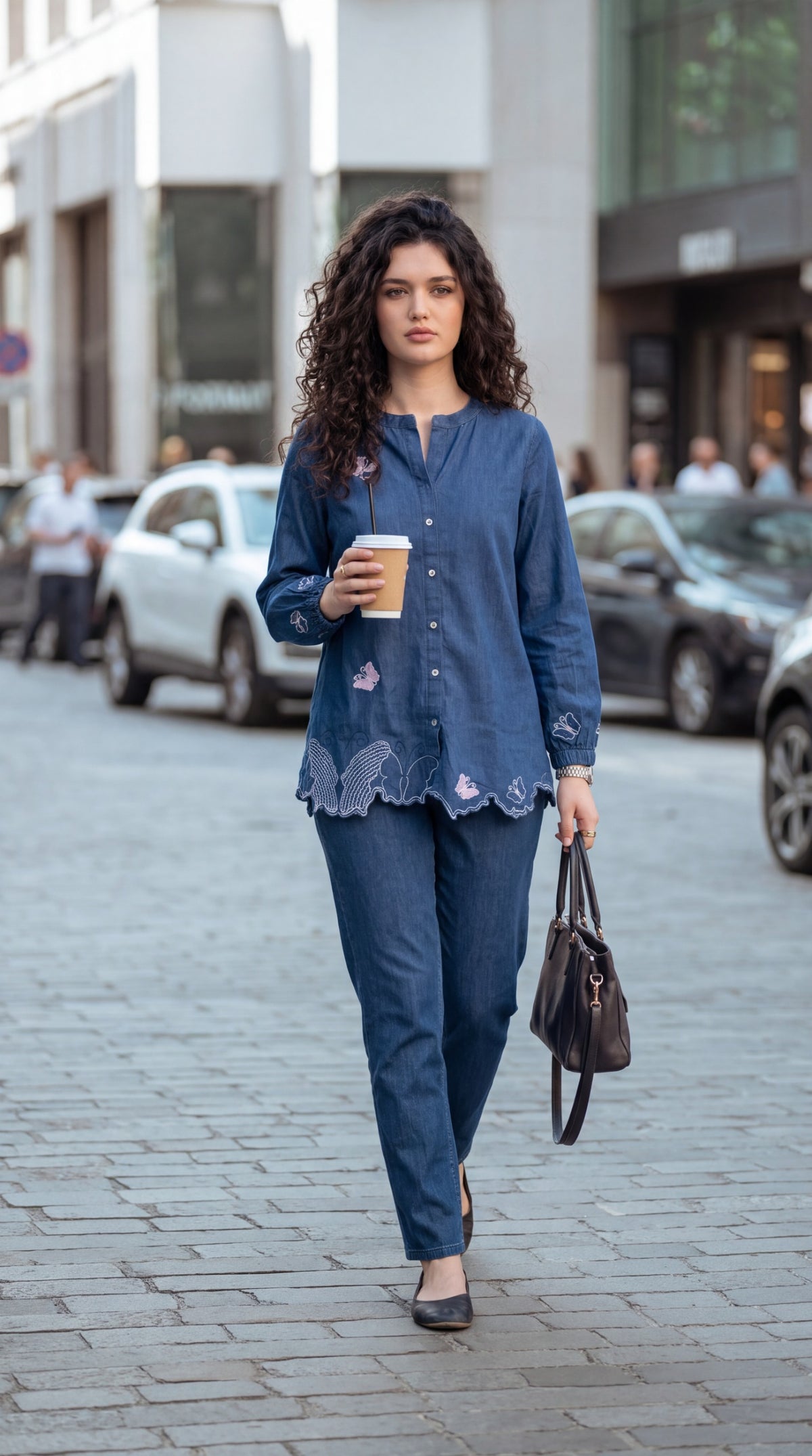 Blue Embroidered Denim Co-ord Set